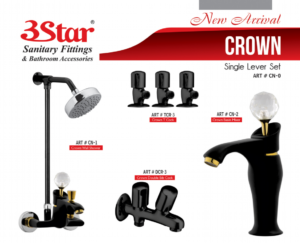 3 Star Shower Set Crown Matt Black Gold