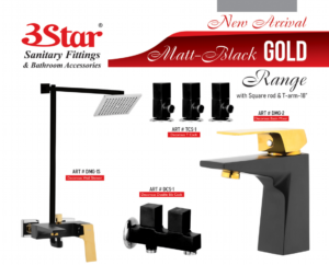 3 Star Shower Set Decorous Black Gold Square