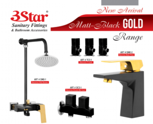 3 Star Shower Set Decorous Matt Black Gold